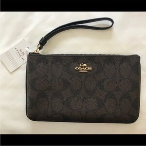 Coach Brown signature monogram large Wristlet fits phone nwt